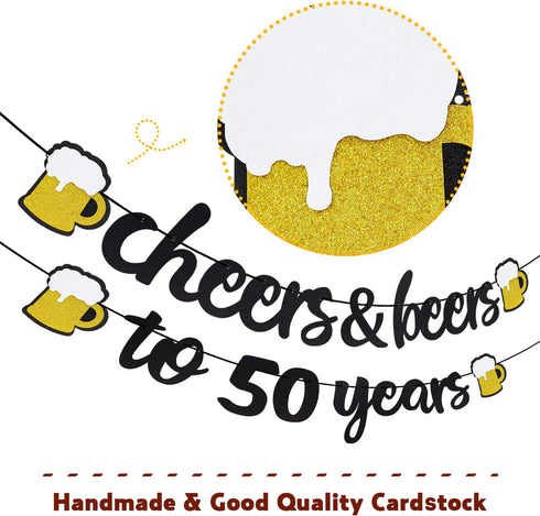 50th Birthday Decorations - Black Gold 50 Year Anniversary Supplies, Cheers To 50 Years Banner, Latex Balloon, Foil