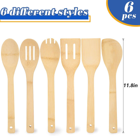 HANSGO 6PCS Bamboo Cooking Utensils, Bamboo Spatula Spoons Kitchen Cooking Utensils Set for Home Kitchen Housewarming Holiday Gift