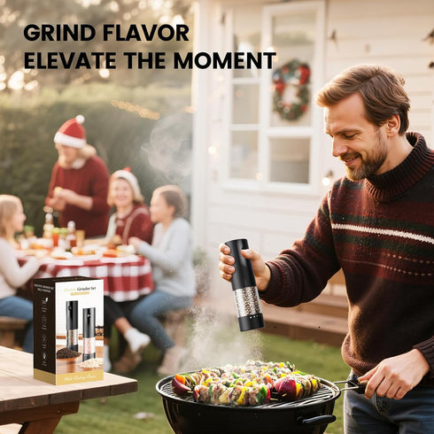 Gaivis Set Gifts(2 Pack,Black/Black) Electric Salt and Pepper Grinder - Rechargeable Automatic Salt and Pepper Shakers