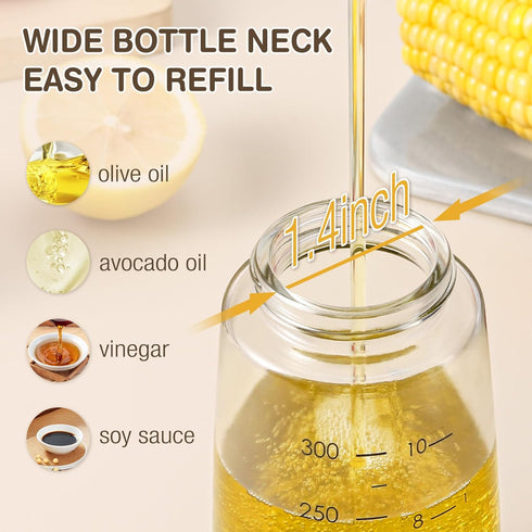 Vucchini Oil Dispenser Bottle Set - 10 oz Olive Oil Dispenser for Kitchen Cooking, Leakproof Glass Cruet