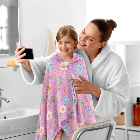 JOPJOLIW 30"X50", Girls Hooded Bath Towel, Toddler Bath Towel Cute Flower Poncho Towels for Girls Boys, Absorbent Bath