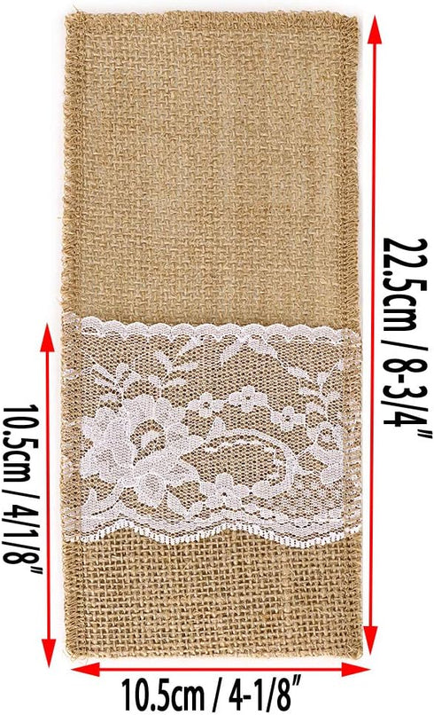 OwnMy Natural Burlap Tableware Utensil Holders Burlap Lace Silverware Holder Linen Knife and Forks Cutlery Pouch Bag for Vintage Rustic Wedding Party (Beige-30 Packs) by OwnMy