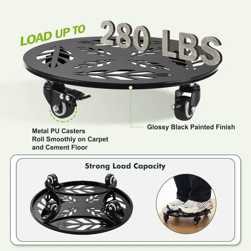 2 Packs 12 Inch Planterhoma Rolling Plant Stand with Wheels Metal Plant Caddy with Wheels Heavy Duty Plant Rollers