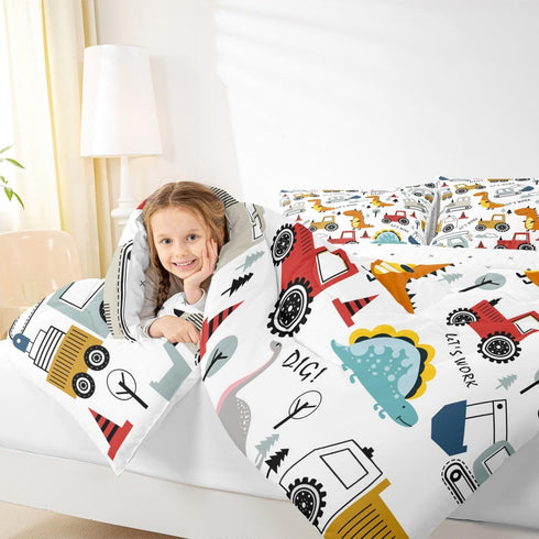 Set Set Set Set 1 Feelyou Construction Comforter Kids Cartoon Dinosaur Comforter Cover for Boys Equipment Trucks