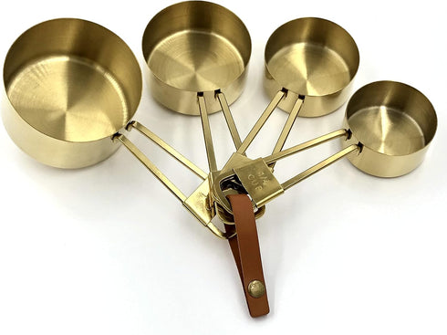 XINLI Measuring Cups and Spoons Set, Stainless Steel with Durable Copper Plating, Plus Brown Leather Buckle