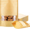 100 Pcs Resealable Stand Up Kraft Paper Bags with Window for Packaging Products, Zip Lock Food Storage