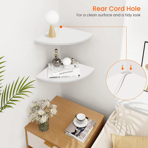 12 Set 2 Homode Corner Wall Shelf, in Wide Rounded Corner Shelf Floating, of Wooden Hanging Corner Shelves with Wire
