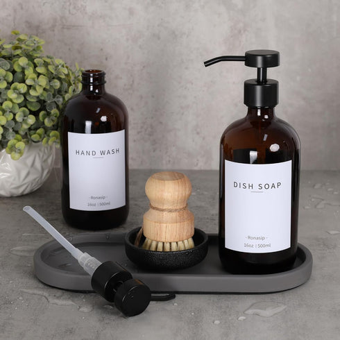 Ronasip Set 5 Set 16 Oz of Kitchen Soap Dispenser Glass Hand Dish Soap Dispenser with Stainless Steel Pump, Cement