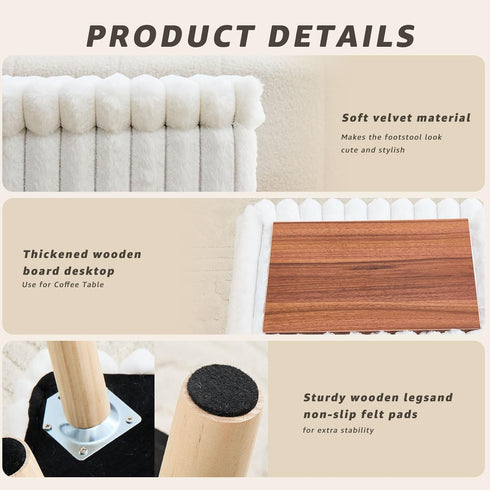 Wimarsbon Storage Ottoman,Soft Faux Fur Footstool with Padded Seat, Small Reading Vanity Chair, Footrest with Wood Tray