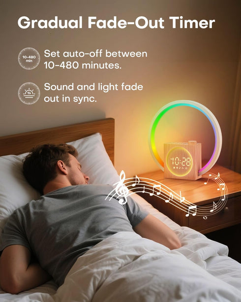 12 30 Sunrise Alarm Clock, White Noise Sound Machine, Alarm Clocks for Bedrooms with Color Ambient Nightlight, White