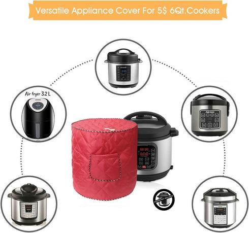 Air Fryer Cover for 6 Quart Instant Pot and Electric Pressure Cooker with Pocket, Dust-Proof Cover (Red)