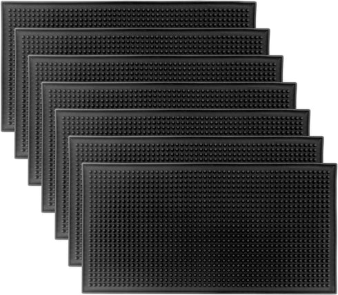 QWORK 6 Pack Black Bar Mat, 12" x 6" Rubber Spill Mat for Cocktail Mixing and Non Slip Glass Drying