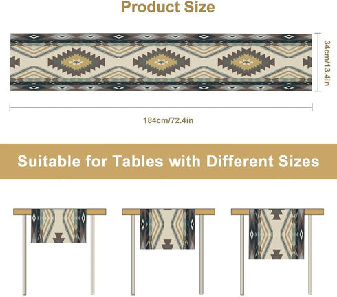 BATPLY Seamless 13x36in x1 Ethnic Aztec Table Runner, Vintage Bohemian Rustic Farmhouse Grey Green Mystic Native Tribal