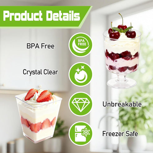200 Pack 5 oz Plastic Dessert Cups with Spoons, Disposable Parfait Shooter Pudding Jello Cups Goblets for Party, Clear