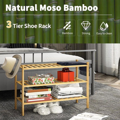 Furshus 3-Tier Closet Bamboo Shoe Rack for Entryway, Stackable | Heavy Duty | Multi-Function, Free Standing Shoe Racks