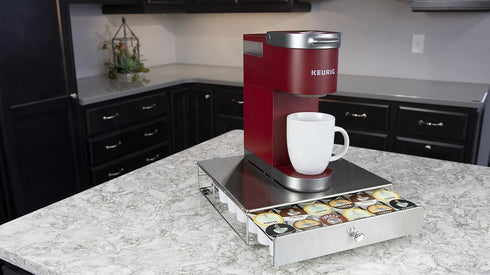 Nifty Coffee Pod Drawer – Stainless-Steel Rolling Drawer for 36 K-Cups, Under Coffee Pot Storage Organizer