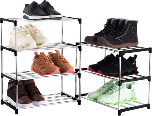 Xerhnan 3-Tier Closet(Black) Stackable Small Shoe Rack, Lightweight Shoe Shelf Storage Organizer for Entryway, Hallway