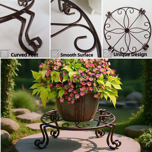 2 Pack 12" Plant Stands, Heavy Duty Rustproof Metal Plant Holders for Indoor and Outdoor Use, Wrought Iron Round Flower