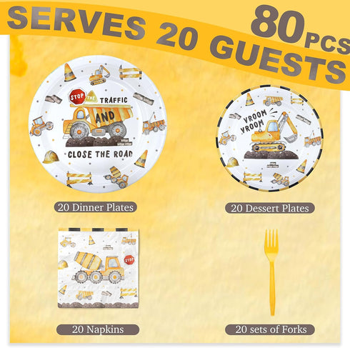 Celee Set 20 Construction Birthday Party Decorations - Construction Party Decorations, Plates, Napkins, and Forks
