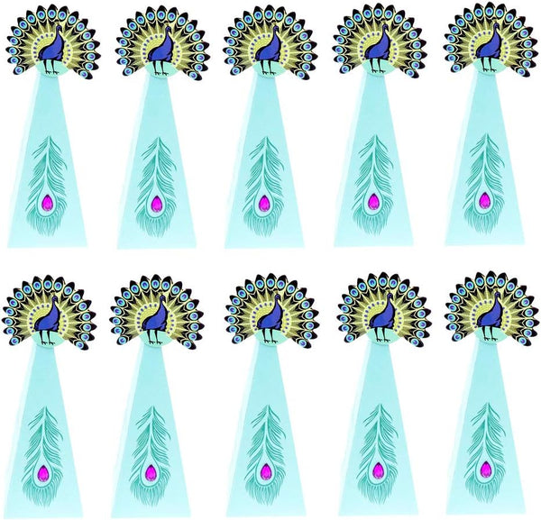 JKJF 20 Pcs Peacock Candy Boxes, Triangle Shape Party Supplies for Wedding, Kids Birthday Decorations