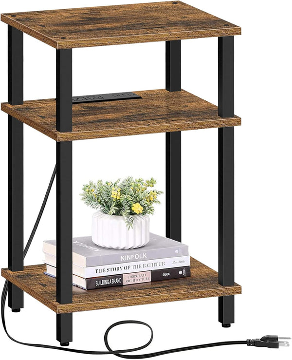 TUTOTAK End Table with Charging Station, Side Table with USB Ports and