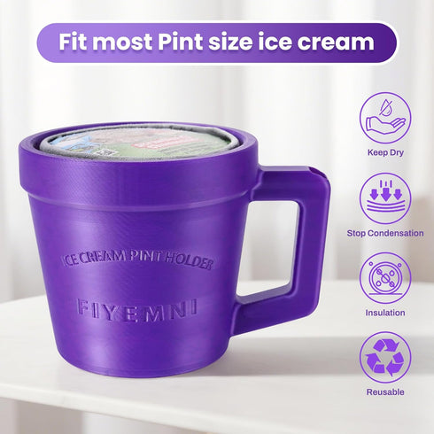 FIYEMNI 16oz 3D Ice Cream Pint Holder, with Antifreeze Handle & Spoon Slot, Ice Cream Pint Insulated Sleeve Containers