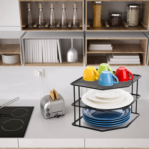 3-Tier 9x9x7.5 Inches Counter yarlung Cabinet Corner Shelf, Metal Wire Plate Rack Kitchen Corner Organizer for Cups