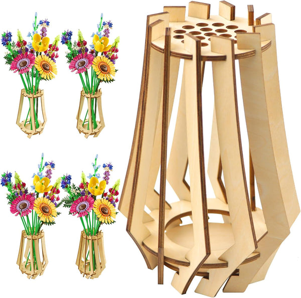 WJCJTJL Wooden Vase for Lego Flower Bouquet - Display Stand for Roses, Cherry