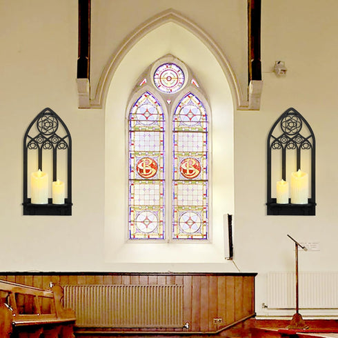 Zzbakress 2 Pcs Gothic Sconces Wall Decor - Black Goth Arched Church Wall Art Gothic Home Decor for Living Room