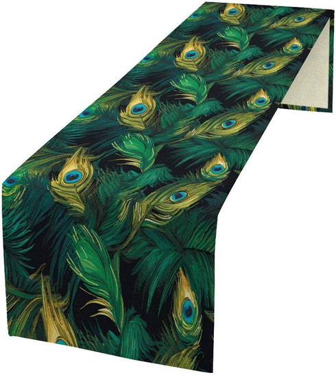 13x36 inches Peacock Table Runner Green Feathers Pattern Table Runner Table Cloth Decoration Dresser Garden Farmhouse