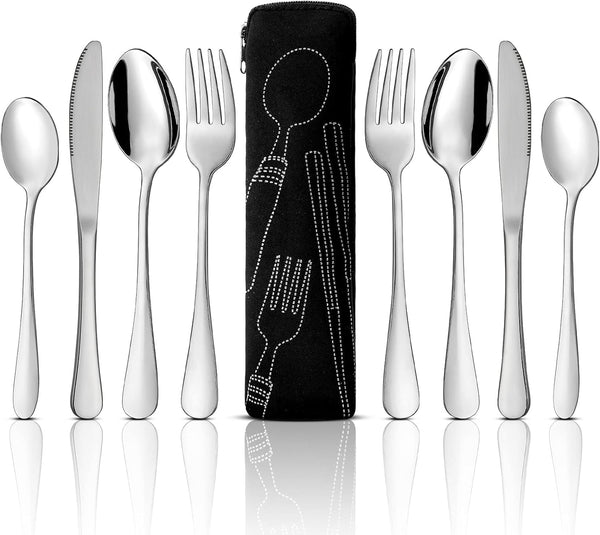 9 Pieces Eating Portion Control Flatware Utensils, Bariatric Silverware for Weight Loss Management with Storage Bag