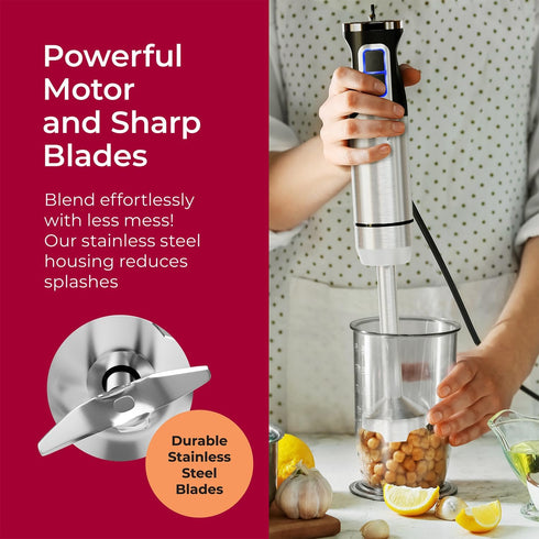 Mueller Immersion Blender Handheld - 8 Speed Electric Stainless Steel Hand Blender, 3 in 1 Emulsion Stick Blender for