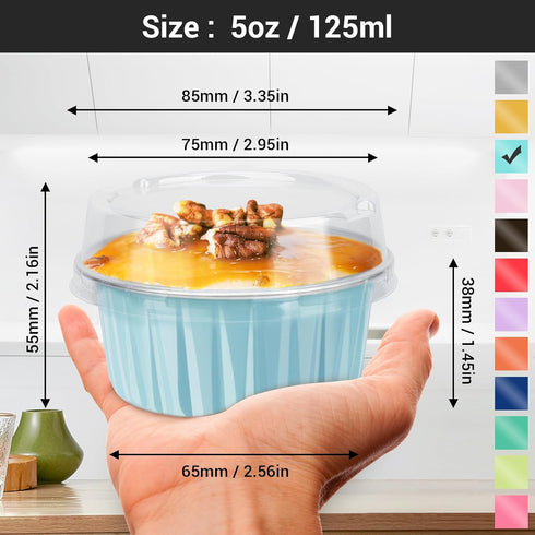 EUSOAR Aluminum Pans with Lids, 30pcs 5oz 125ml Disposable Aluminum Foil Muffin Liners Ramekins Cupcake Baking Cups, Disposable Foil Baking Cups Containers Mini Pie Creme Brulee Pans by EUSOAR