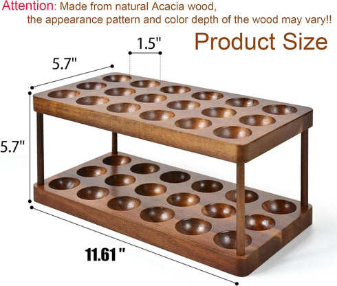 Wooden Double Layer Egg Holder, 36 Capacity Farmhouse Kitchen 2 Tier Fresh Egg Storage Rack for Countertop