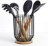 Large Utensil Holder for Kitchen Counter - Farmhouse Utensil Caddy, Spatula Holder (Metal+Bamboo-1)