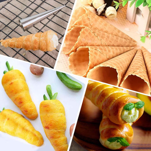 30pcs Non-Stick Stainless Steel Cream Horn Cones Tubes, Croissant Pastry Baking Moulds Set, Cannoli Form Roll Mold for
