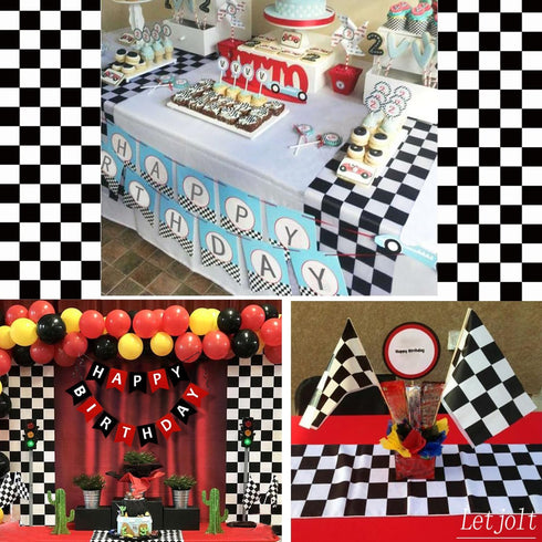 Table Runner Black and White Checkerboard Racing Theme, 12 x 72 Inches for Anniversary, Dinner Parties, and Outdoor
