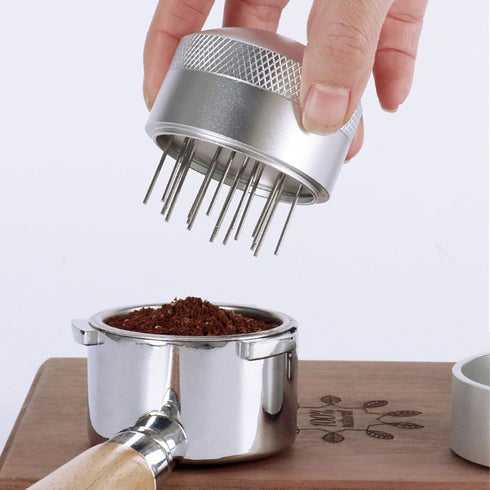 Coffee Needle Distributor, Espresso Distribution Tools Needle Distributor with Base Effective Dispersion Rust Resistant Stainless Steel Hand Coffee Stirrer, Silver (53mm)