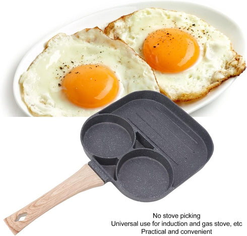 Nonstick Egg Frying Pan, Divided Sectional Pancake Pan for Breakfast, 3 Section Fried Egg Pan