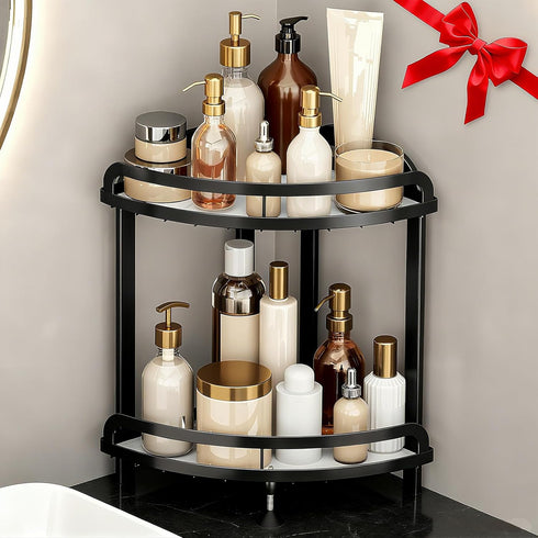 Black Bathroom Counter Organizer XL Corner Shelf, 2-Tier Bathroom Organizers Countertop, Large