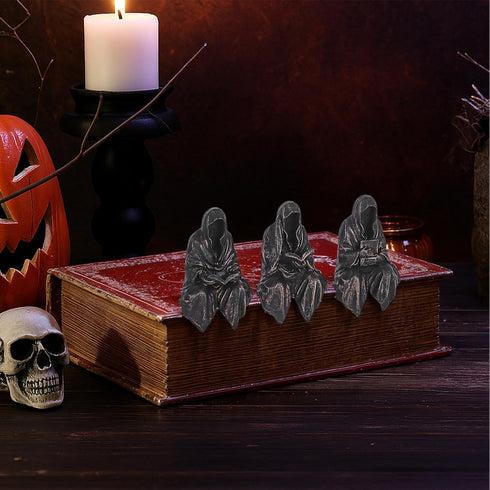 Set 3, Reading Statue Suriel Bookshelf Figure of Gothic Fantasy Black Robe Statue, Mystery Reading Figurines Sitting