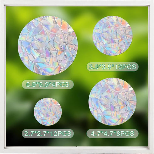 36 Pcs Anti-Collision Window Decals, Rainbow Stickers Circle Window Clings -to Save Birds from Window Collisions,Non Adhesive Prismatic Vinyl Window Clings by ROROP