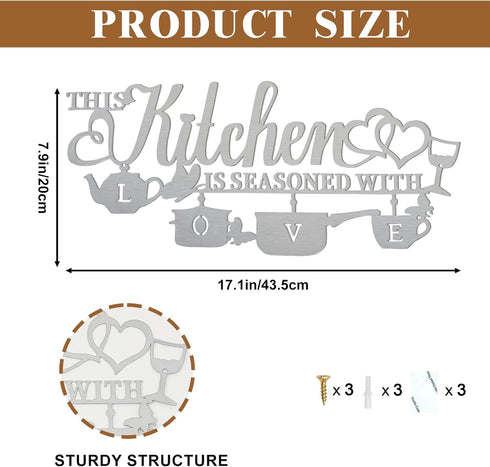 Metal Kitchen Wall Decor, This Kitchen is Seasoned with Love Sign, Rustic Iron Letters for Kitchen Farmhouse