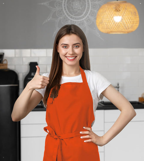 Unisex Bib Aprons - 100% Polyester Chef Apron with Extra Long Ties – Cooking Apron for Men and Women