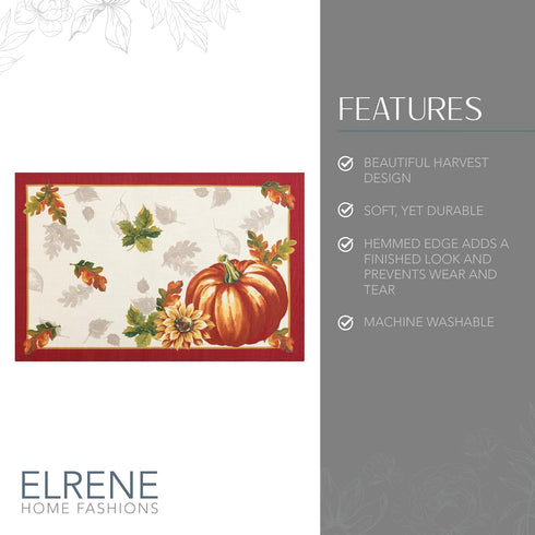 Elrene Home Fashions Swaying Leaves Bordered Fall Placemats, Set of 4 Seasonal Dining Table Mats
