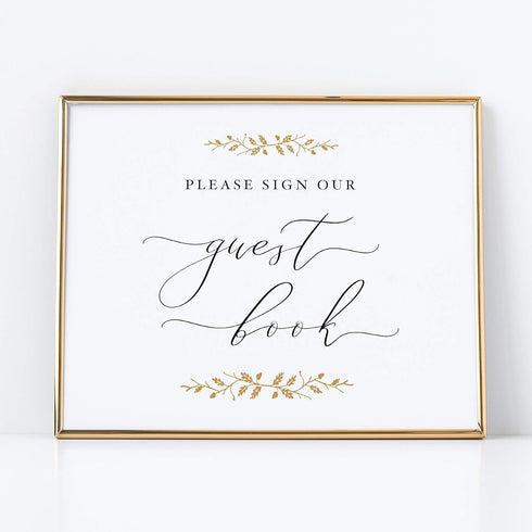Please Sign Our Guestbook Sign for Weddings, 8x10 Pearl with Gold Accents, Unframed Wedding Decoration