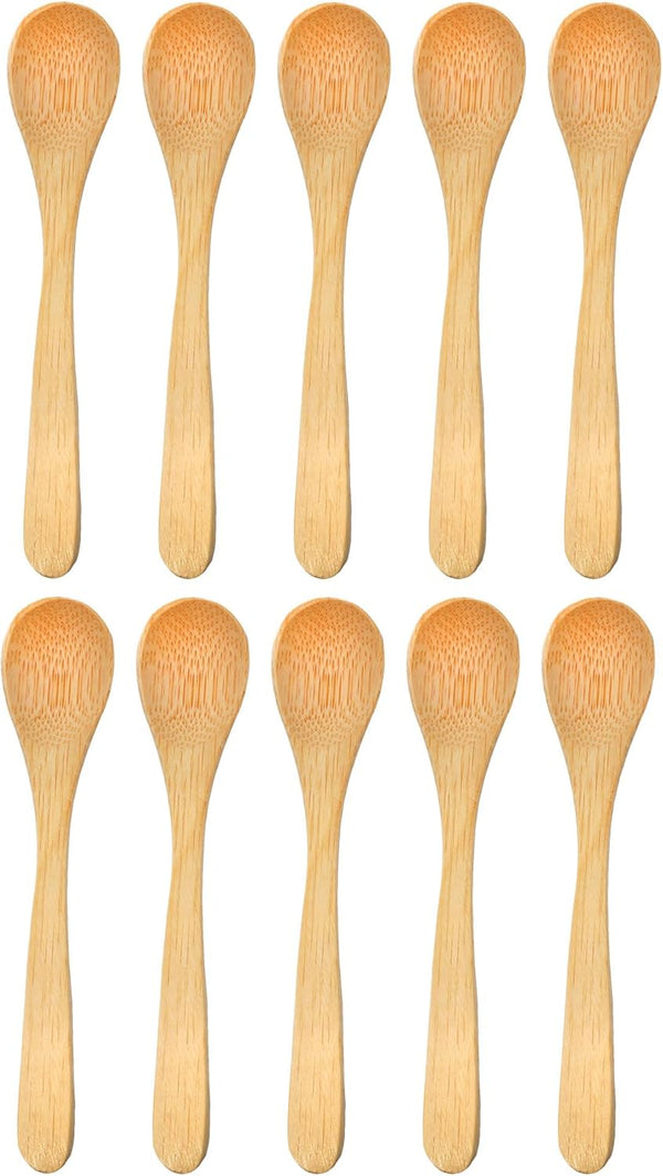 BambooMN Mini Salt Spoons, Tiny Wooden Spoons for Spices, 100pcs Carbonized Brown 3.5"