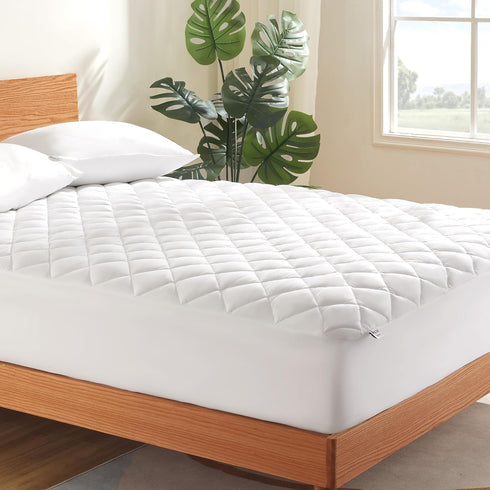 SLEEP ZONE King Cooling Mattress Pad, Breathable Non-Slip Bed Cover with Down Alternative Filling