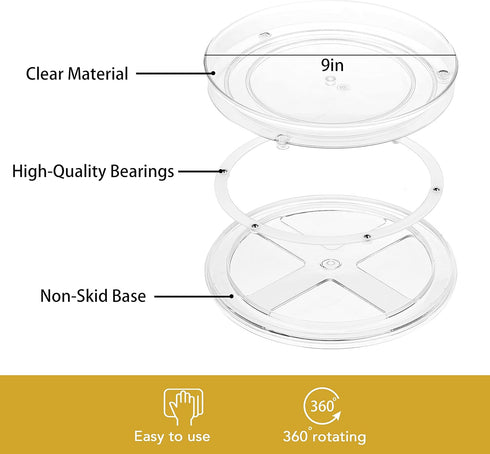 URALFA 9 Inch Lazy Susan Spice Rack Organizer, 360 Degree Rotating Round Lazy Susan Turntable for Cabinet, 2-Pack, Clear