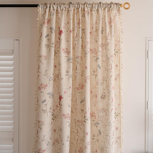 RoomTalks 96 Inches Boho Farmhouse Living Room Curtain Privacy Linen Fabric, Cute Vintage Floral Botanical Aesthetic